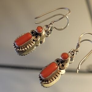 Vintage Silver Garnet Earrings Dainty Rectangle Sterling 925 Small Timeless Drop